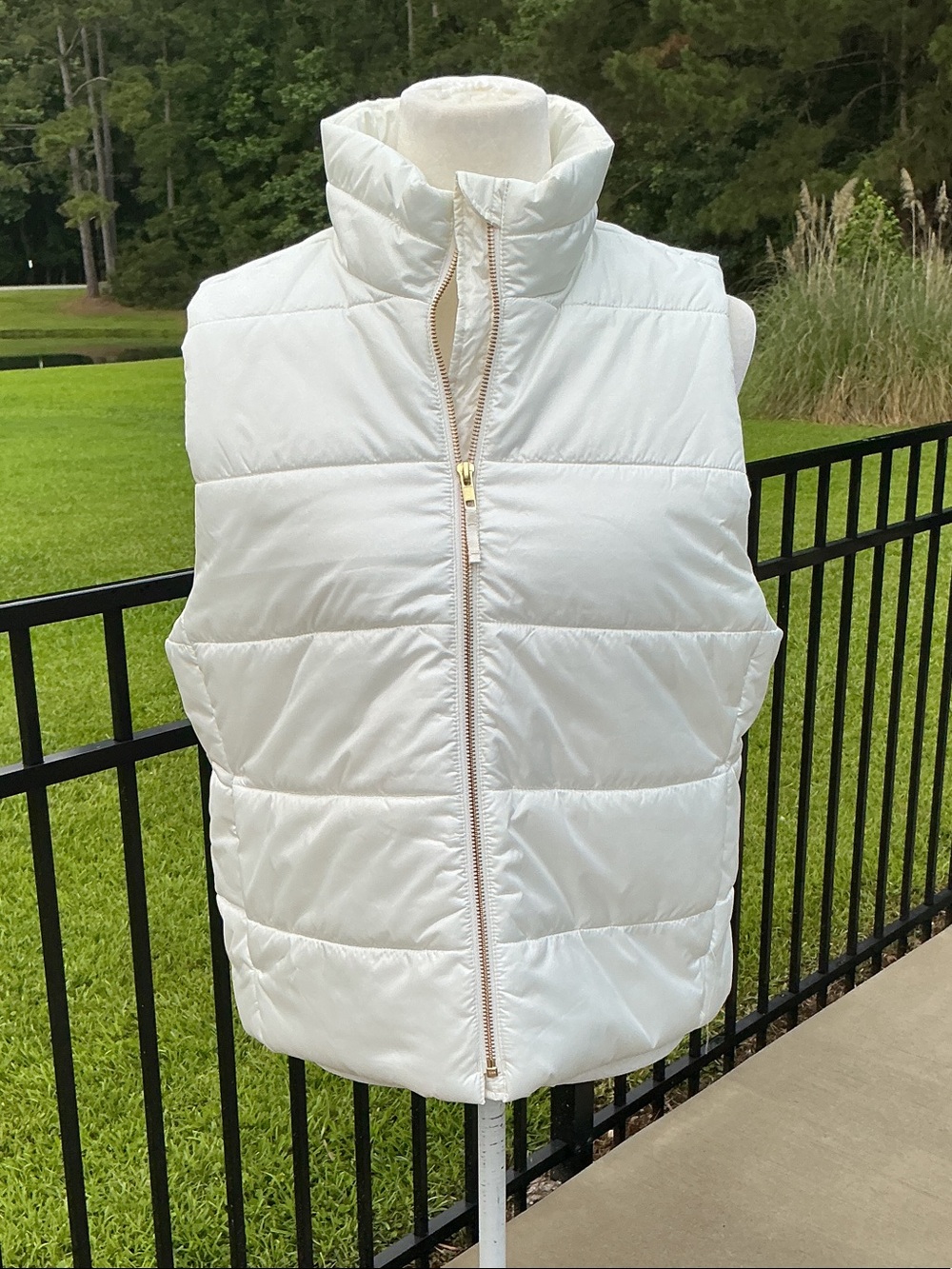 J. Crew Ivory Quilted Puffer Vest with High Collar